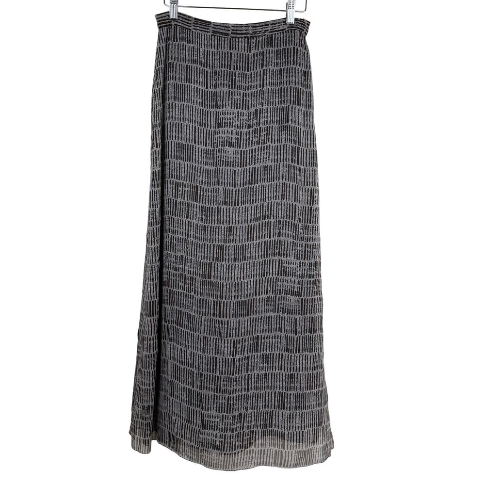 Company Ellen Tracy 100% Silk Maxi Skirt Abstract Print Gray Black Vintage 90s 4